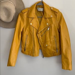 Zara mustard leather jacket